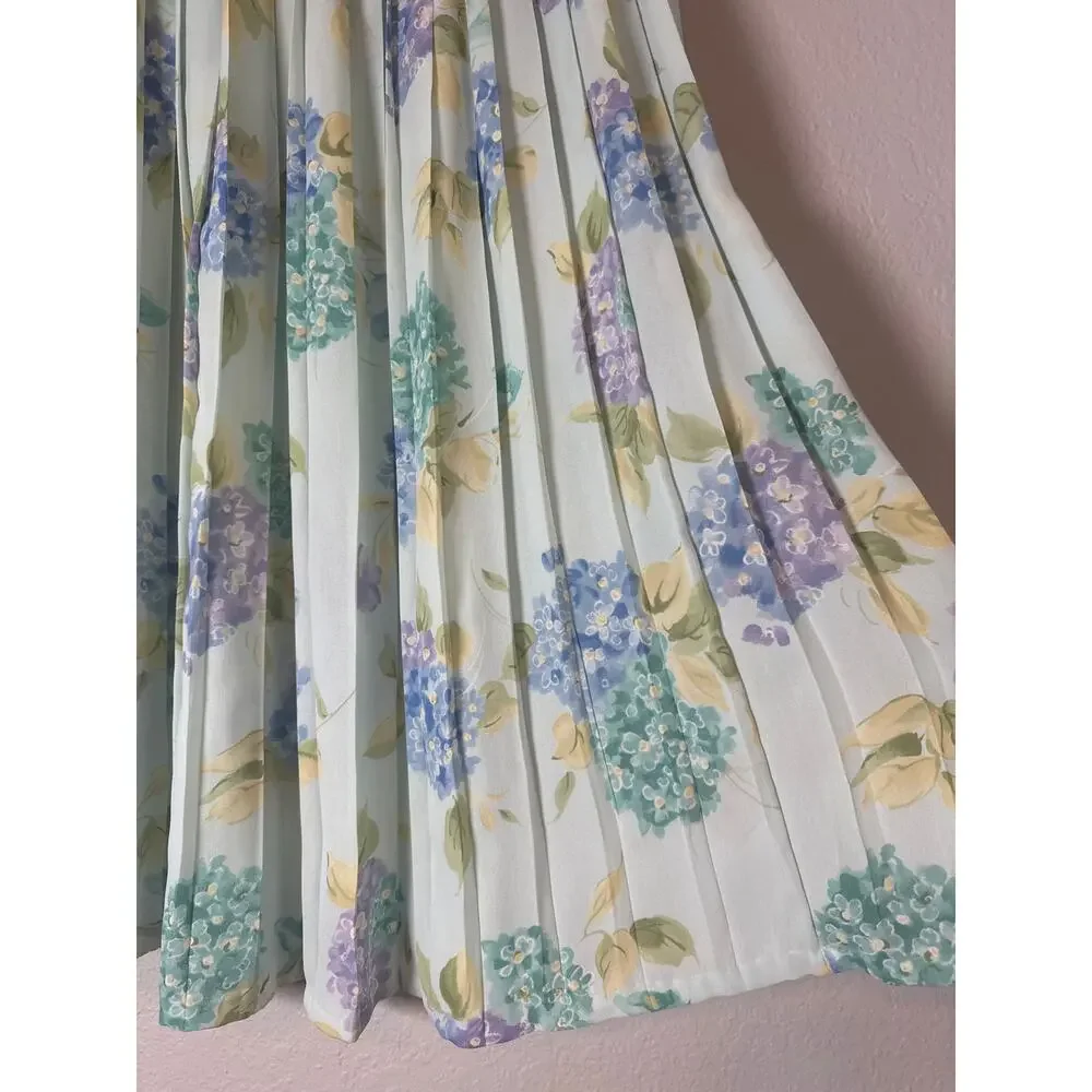 Vintage 90s Pastel Pleated Floral Midi Skirt 14 Cottage Spring Easter Soft Girl